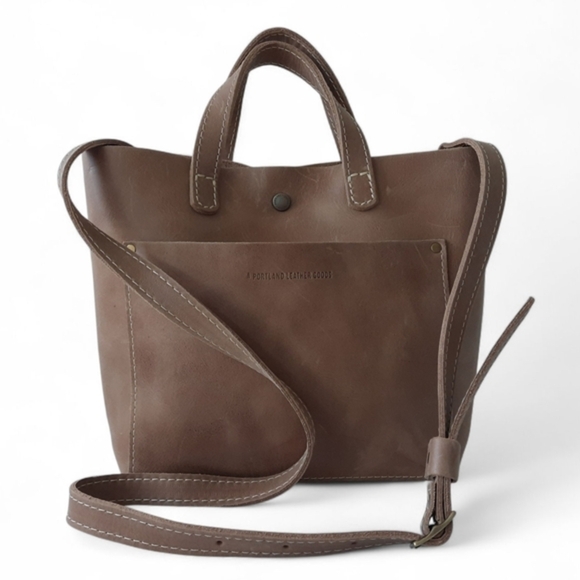Portland Leather Handbags - PORTLAND LEATHER GOODS Cappuccino Mini Crossbody Tote Nubuck Patina Boho